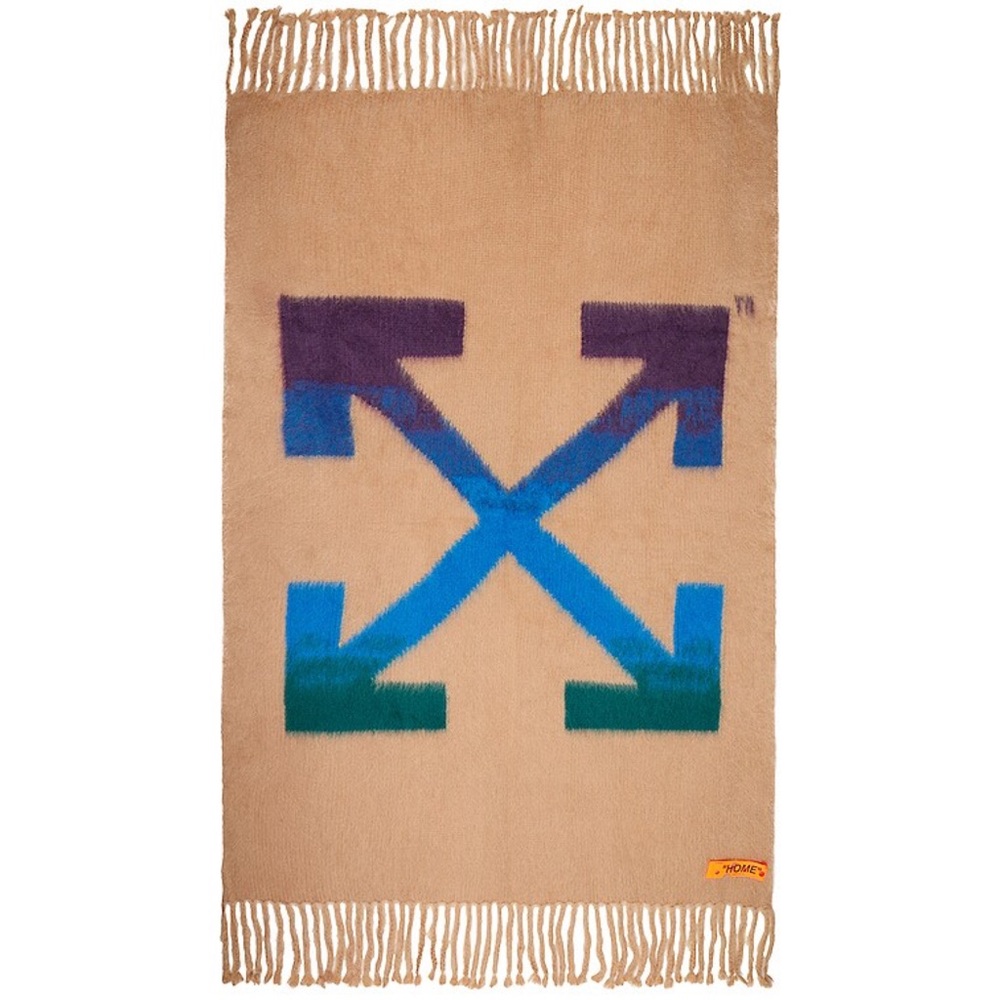 Off-White Beige Mohair Blanket With Arrow Print